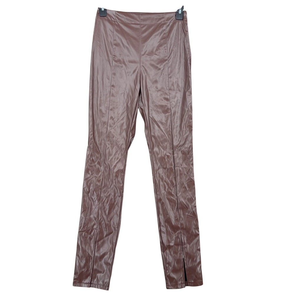 Suzanne Betro Faux Leather Leggings Women Medium Polyurethane Brown B0607036